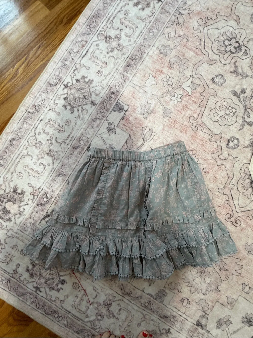 Love shack fancy Jules Ruffled Floral Mini Skirt - Dusty Blue